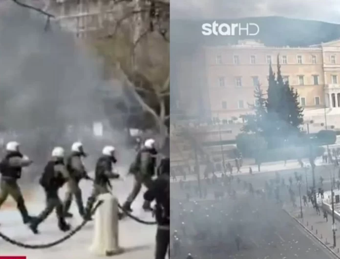 Επεισόδια στο Σύνταγμα μετά το συλλαλητήριο για τα Τέμπη - Χαμός από μολότοφ, πέτρες και χημικά