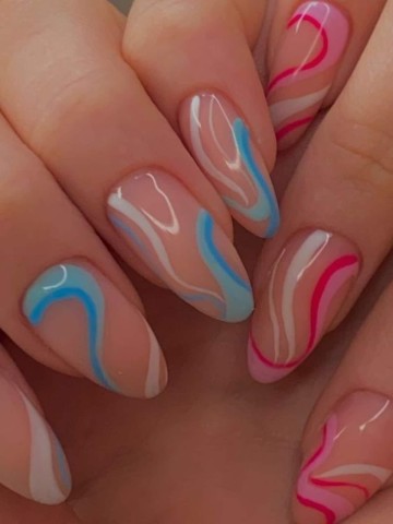 blue pink pastel nails