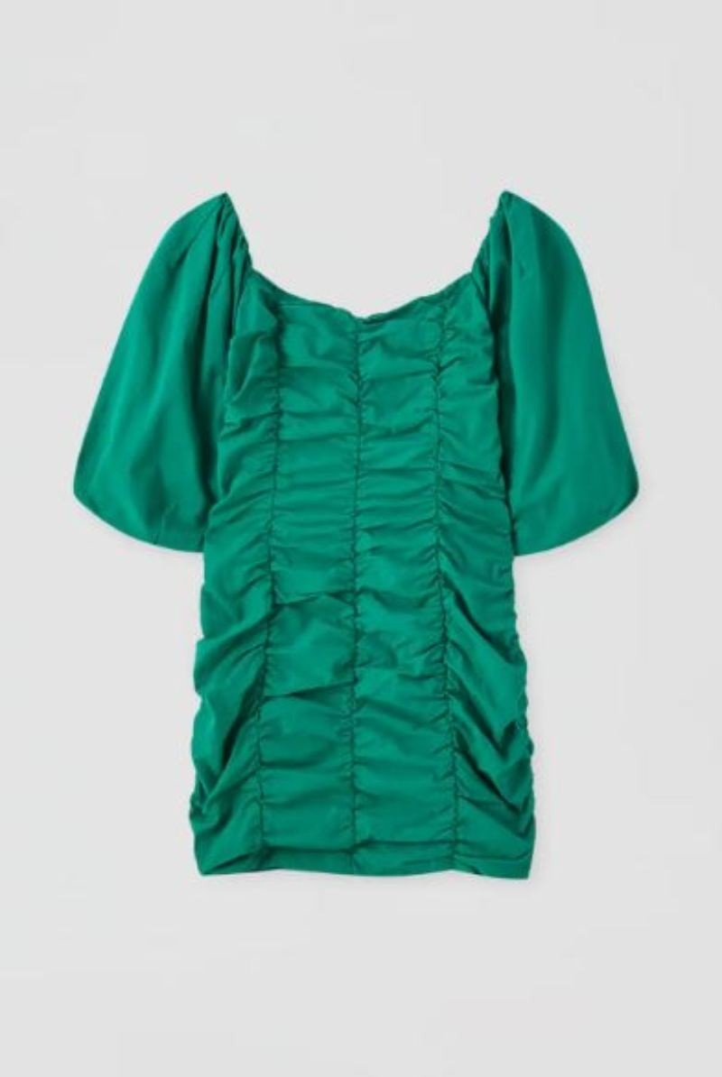 Pull&Bear πράσινο φόρεμα φουσκωτά μανίκια 