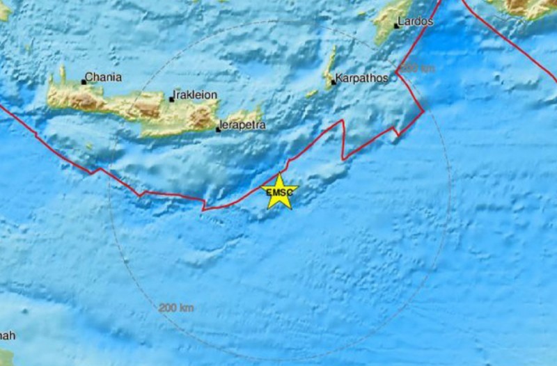 χάρτης με Κρήτη σεισμός