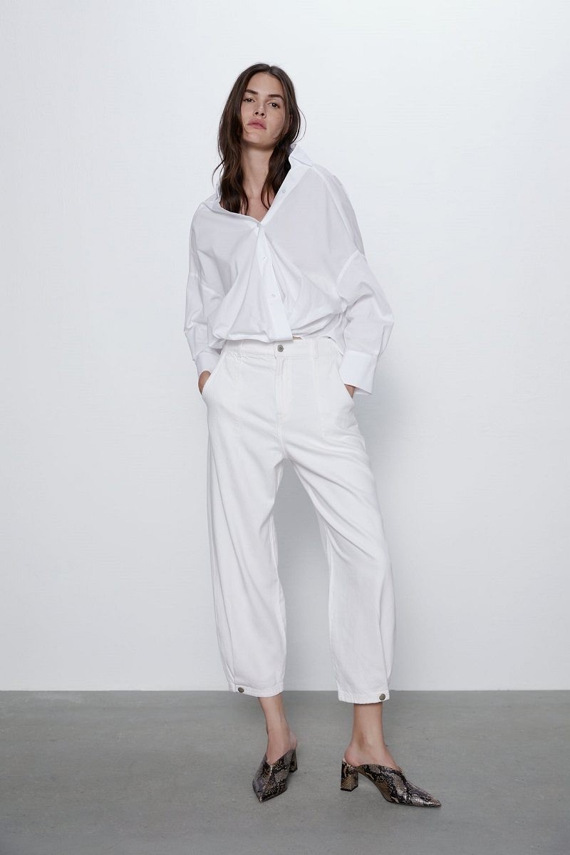 Zara λευκό παντελόνι Καλοκαίρι 2020