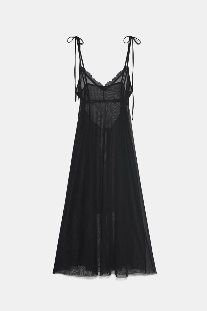 Zara φόρεμα μαύρο δαντέλα