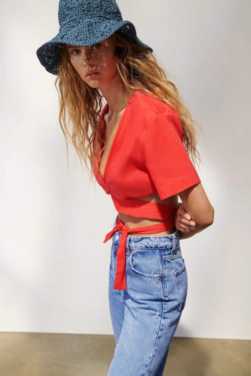 red wrap top