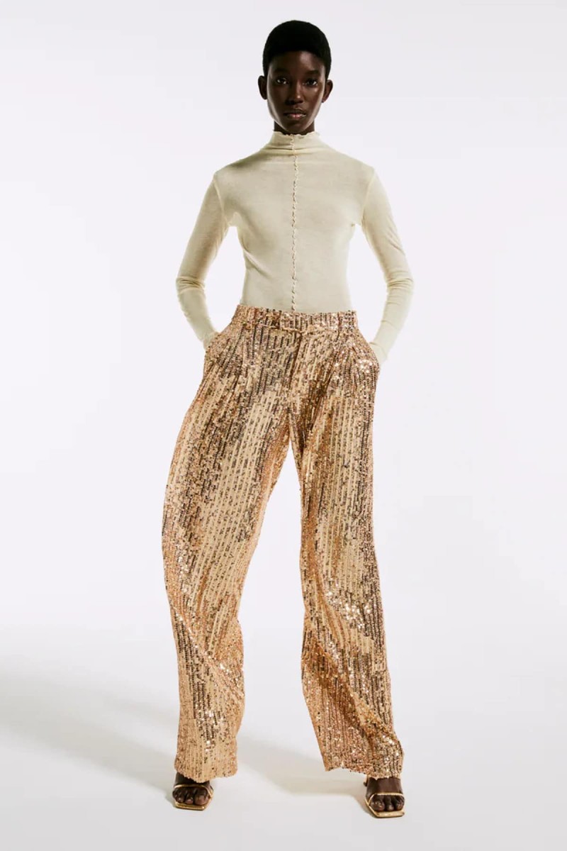 Zara εκκεντρικό χρυσό παντελόνι