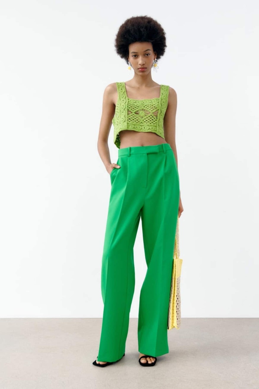 Zara πράσινο φαρδύ παντελόνι
