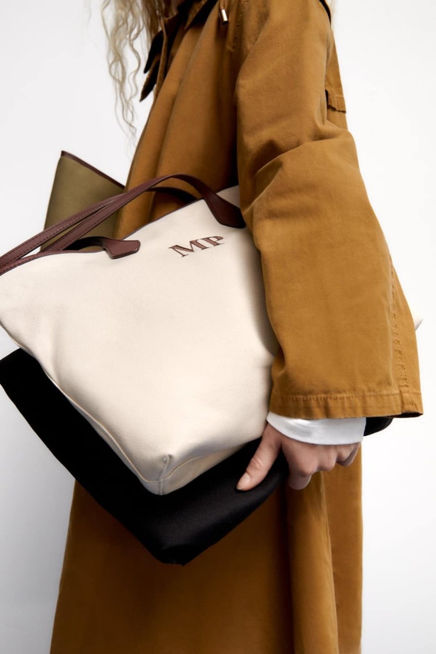 Zara τσάντα shopper από καμβά