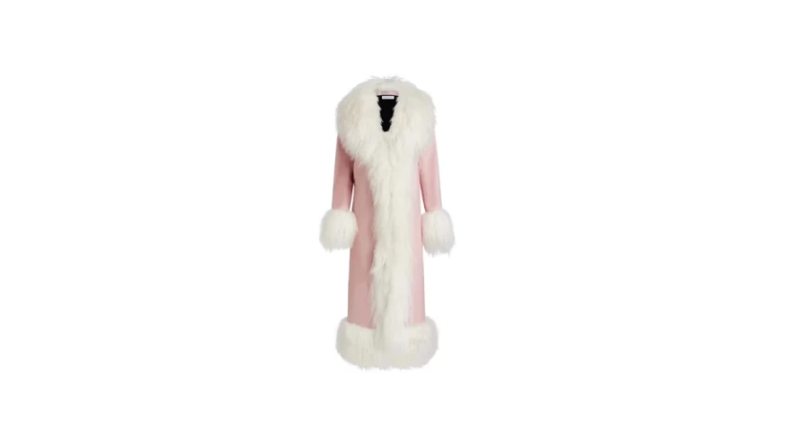 ροζ δερμάτινο παλτό με γούνα