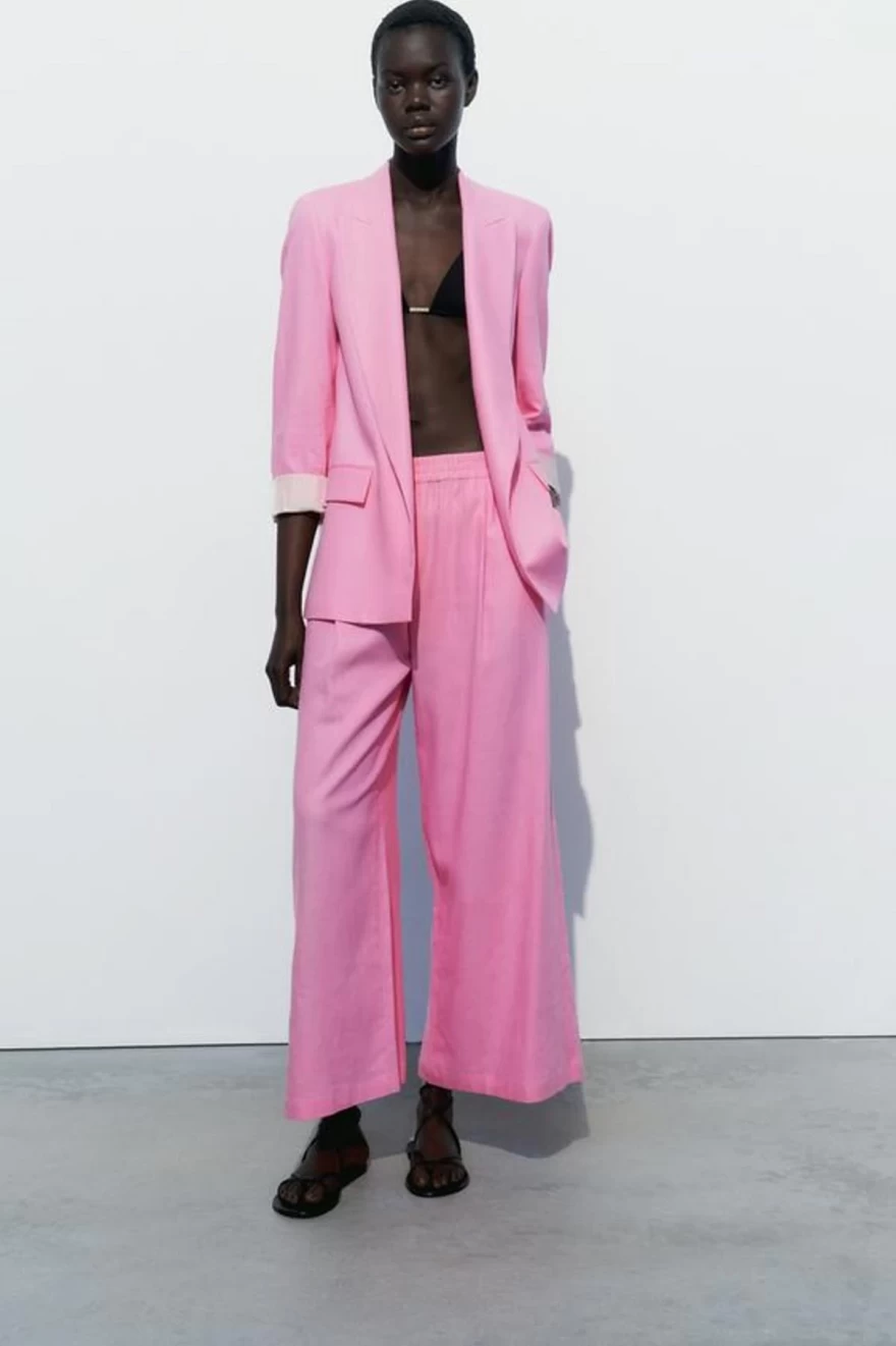 ροζ λινό παντελόνι Zara