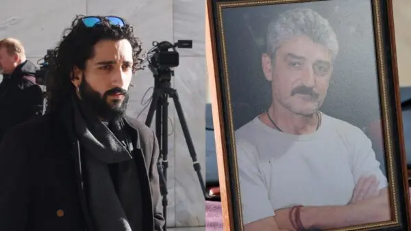 Ο Φοίβος Ήμελλος και η εικόνα του Δημήτρη Ήμελλου πάνω στο φέρετρο στην κηδεία του