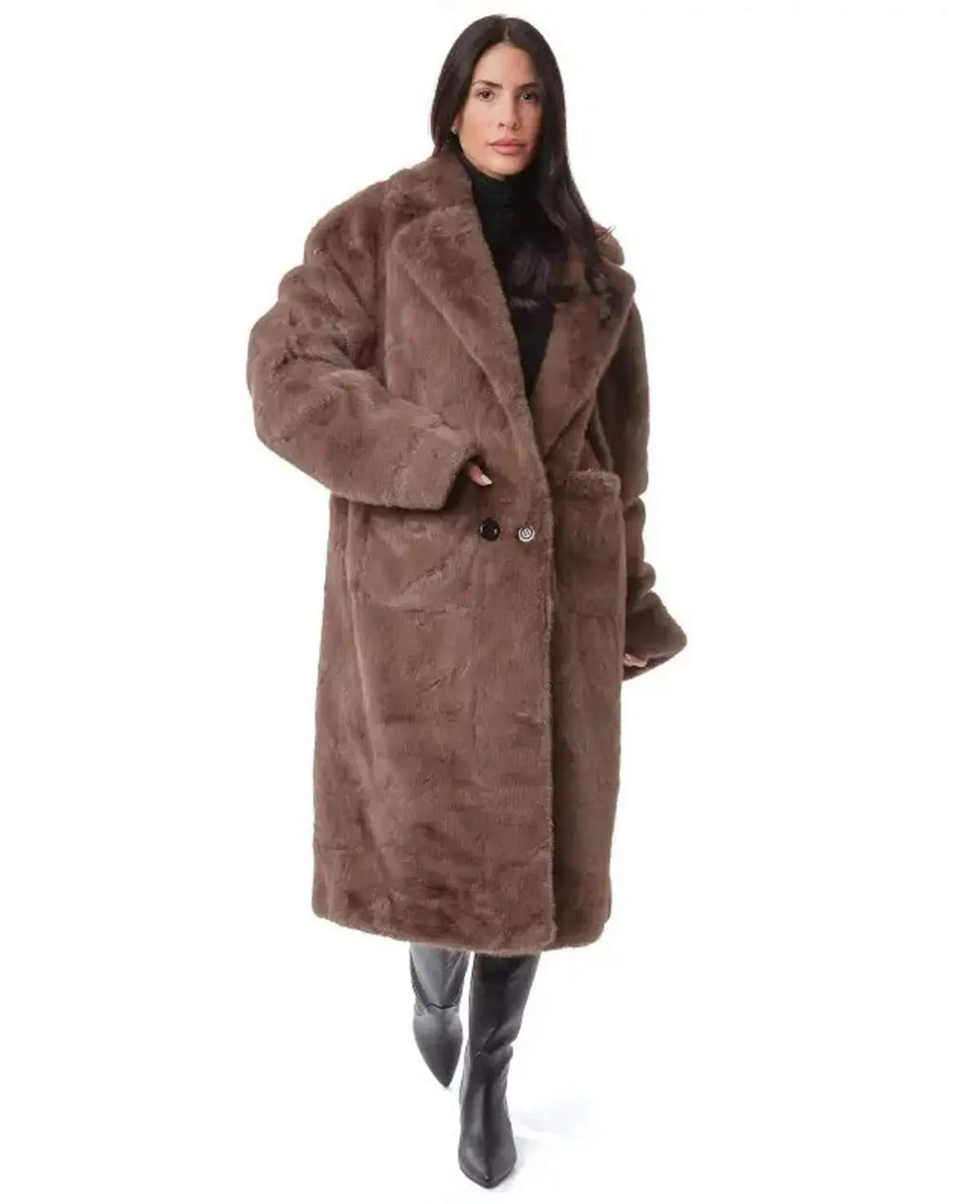 οικολογική μάξι καφέ γούνα