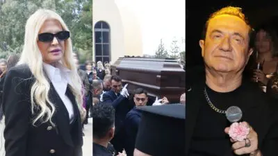 Η Μαρίνα Σταυράκη, το φέρετρο του Αλέξη Κούγια και ο Λευτέρης Πανταζής