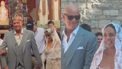 Ο Τζώνη Καλημέρης και η Ελπίδα Ιακωβίδου στον γάμο τους