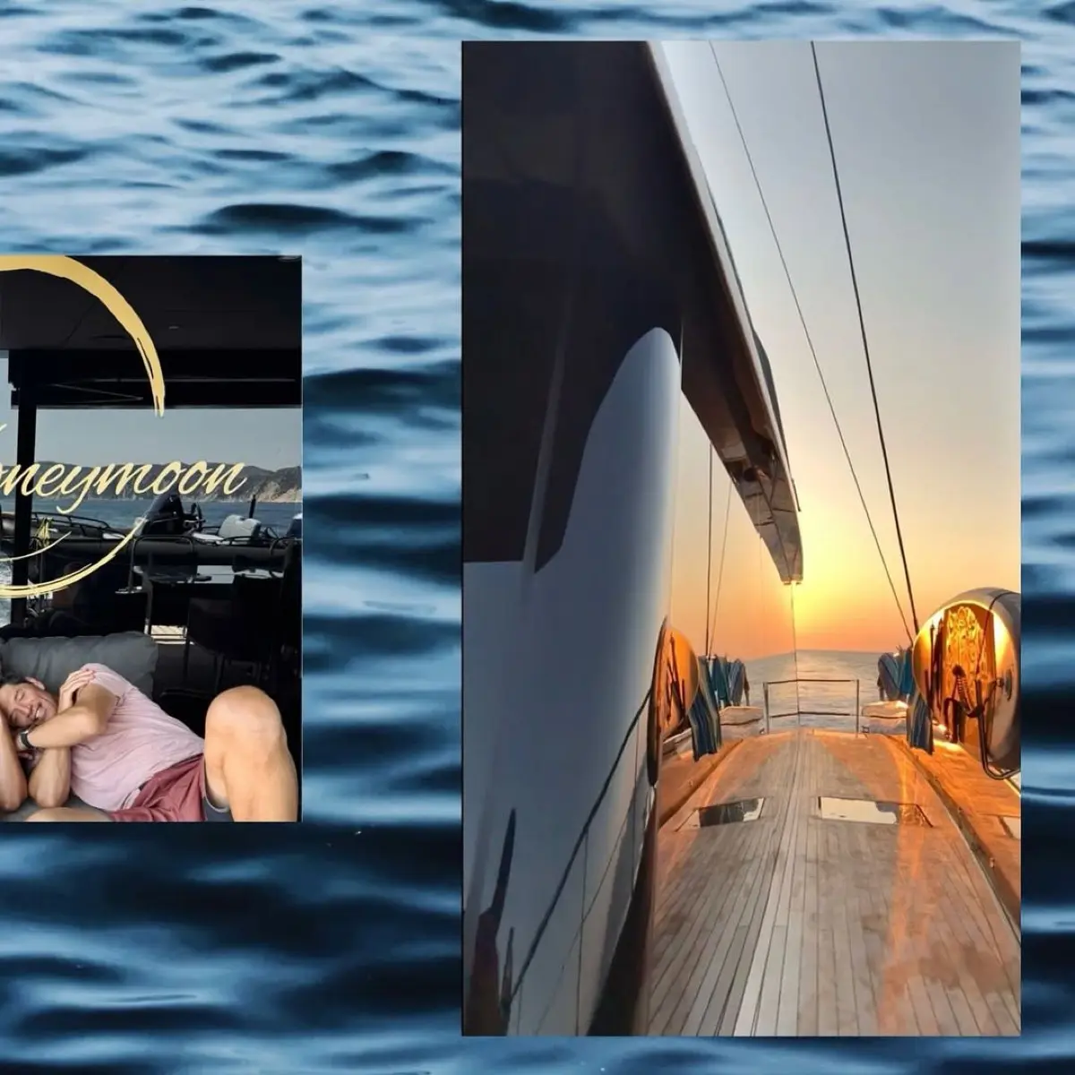 Ο Σάκης Ρουβάς σε σκάφος, στο ηλιοβασίλεμα