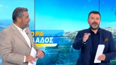 Ο Μάνος Νιφλής και ο Γιάννης Κολοκυθάς στην πρεμιέρα του Ώρα Ελλάδος