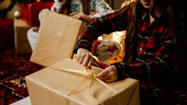 ένα κορίτσι ανοίγει το χριστουγεννιάτικο του δώρο