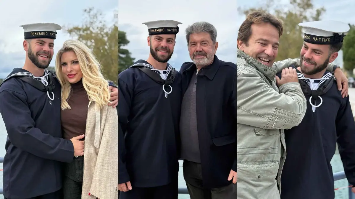 Άγγελος Λάτσιος: Ορκίστηκε στο Ναυτικό - Ποζάρει αγκαλιά με τη Μενεγάκη, τον πατέρα του και τον Ματέο
