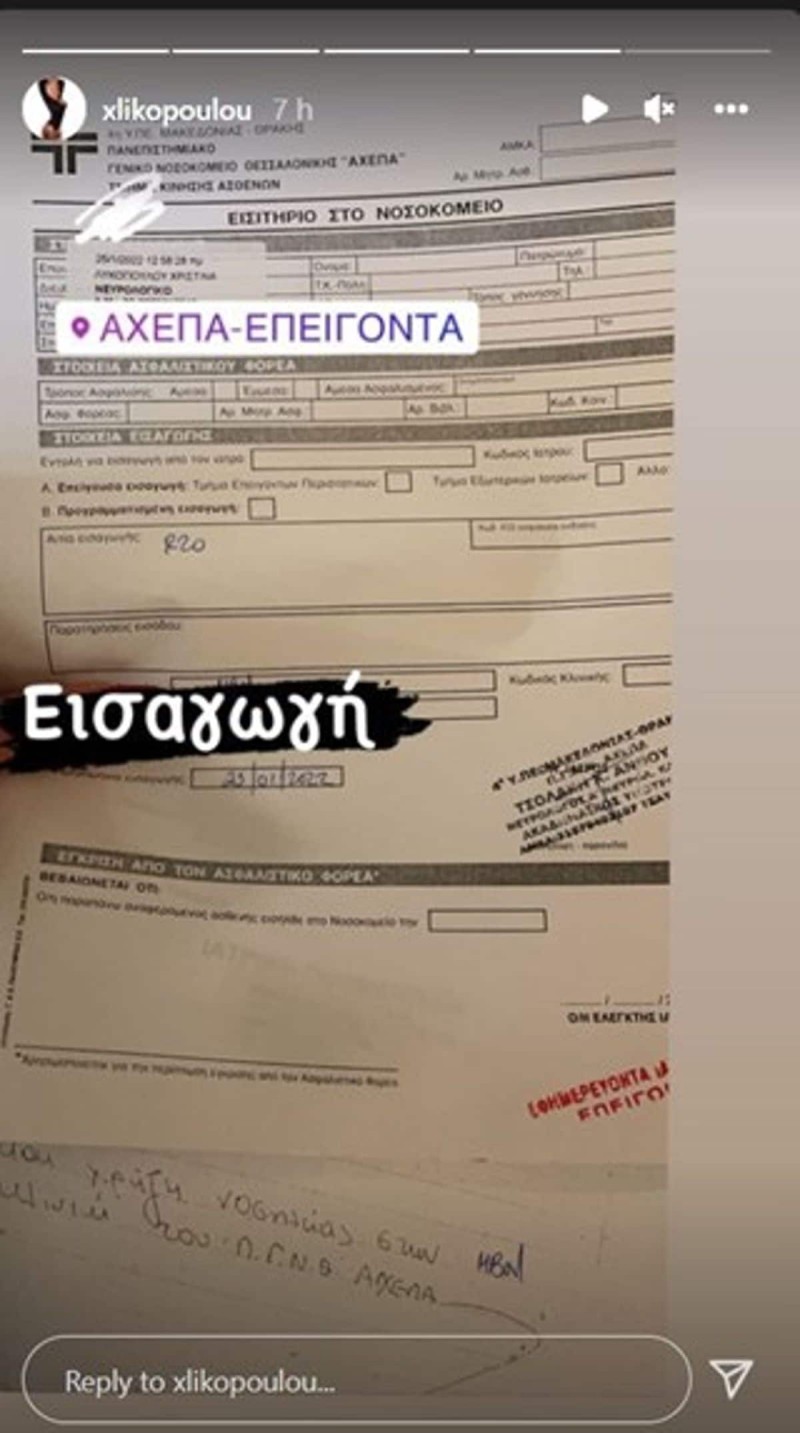 Κρίση εγκεφαλικού επεισοδίου “Φάρμα” Λυκοπούλου