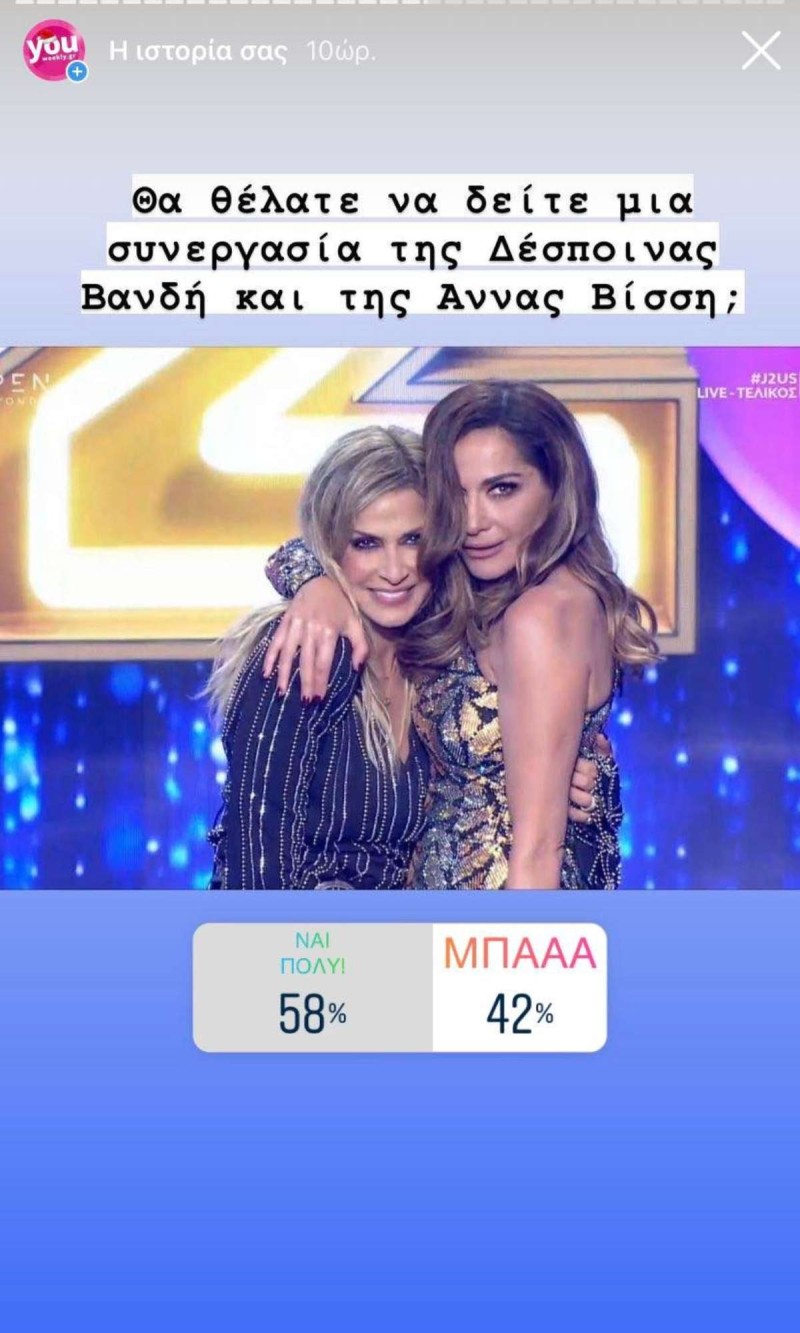 Instapoll θα θέλατε να δείτε μια συνεργασία της Δέσποινας Βανδή με την Άννα Βίσση;
