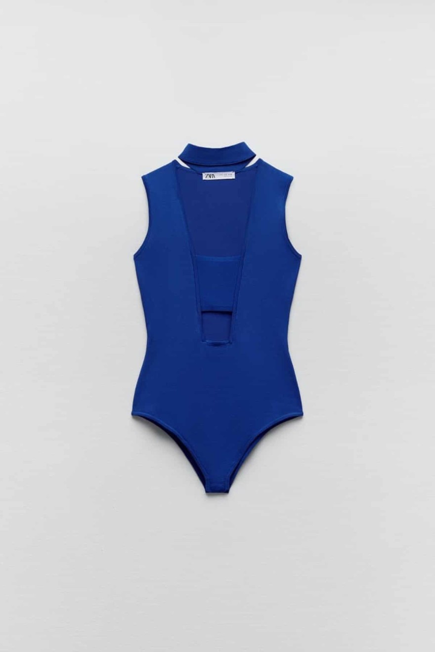 Zara μπλε πλεκτό κορμάκι