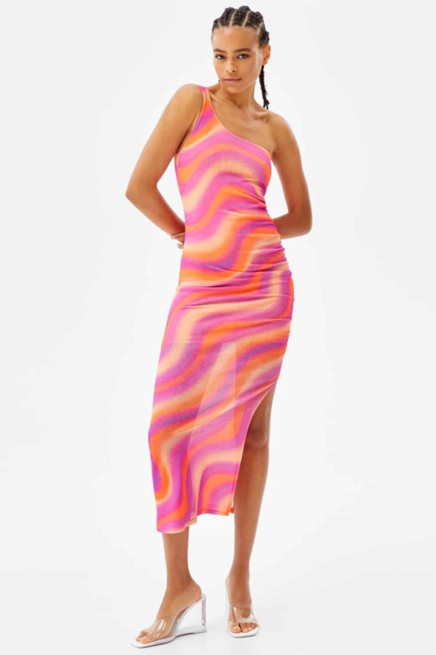 Μακρύ ασύμμετρο φόρεμα με κυματιστό σχέδιο από τα Bershka