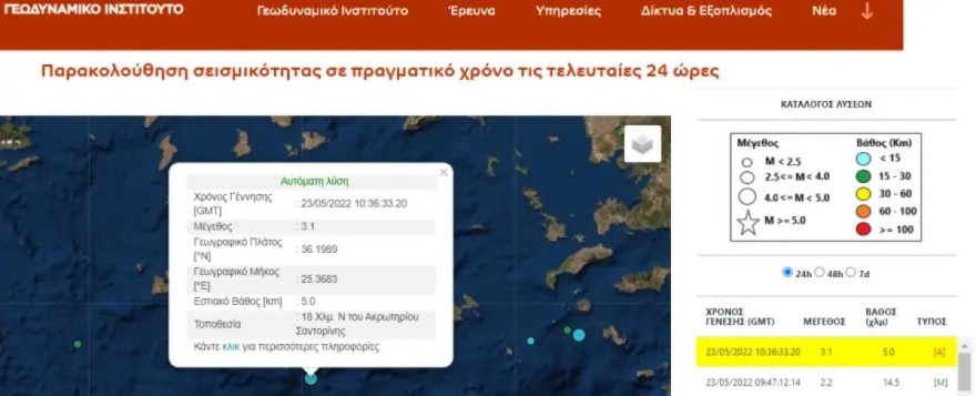 Σεισμός στην Σαντορίνη