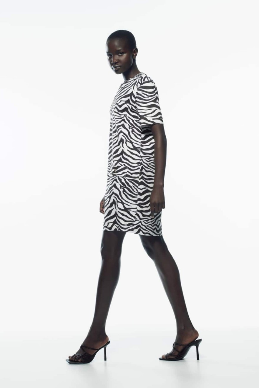 Zara καστόρ φόρεμα ζέβρα