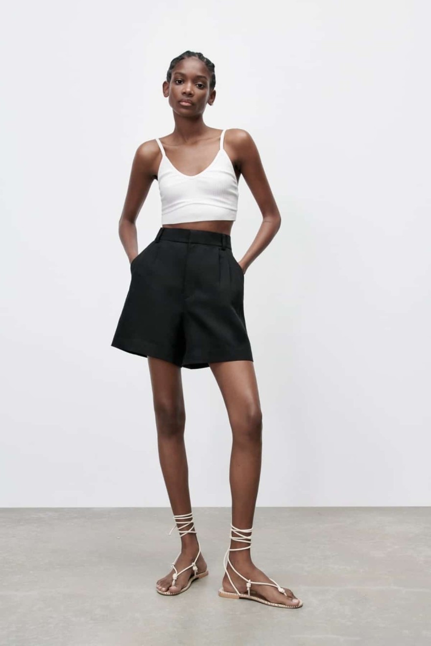 Zara μαύρη λινή βερμούδα