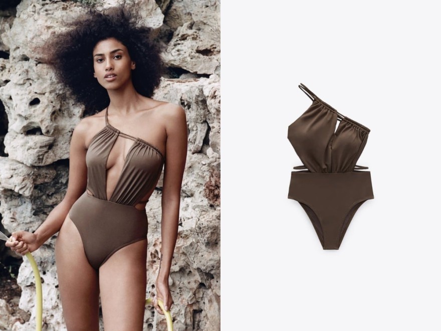 Καφέ Zara ολόσωμο μαγιό 