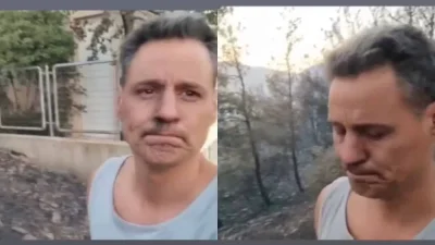 Με δάκρυα στα μάτια ο Γρηγόρης Πετράκος - Το συγκλονιστικό βίντεο μπροστά από τις φωτιές