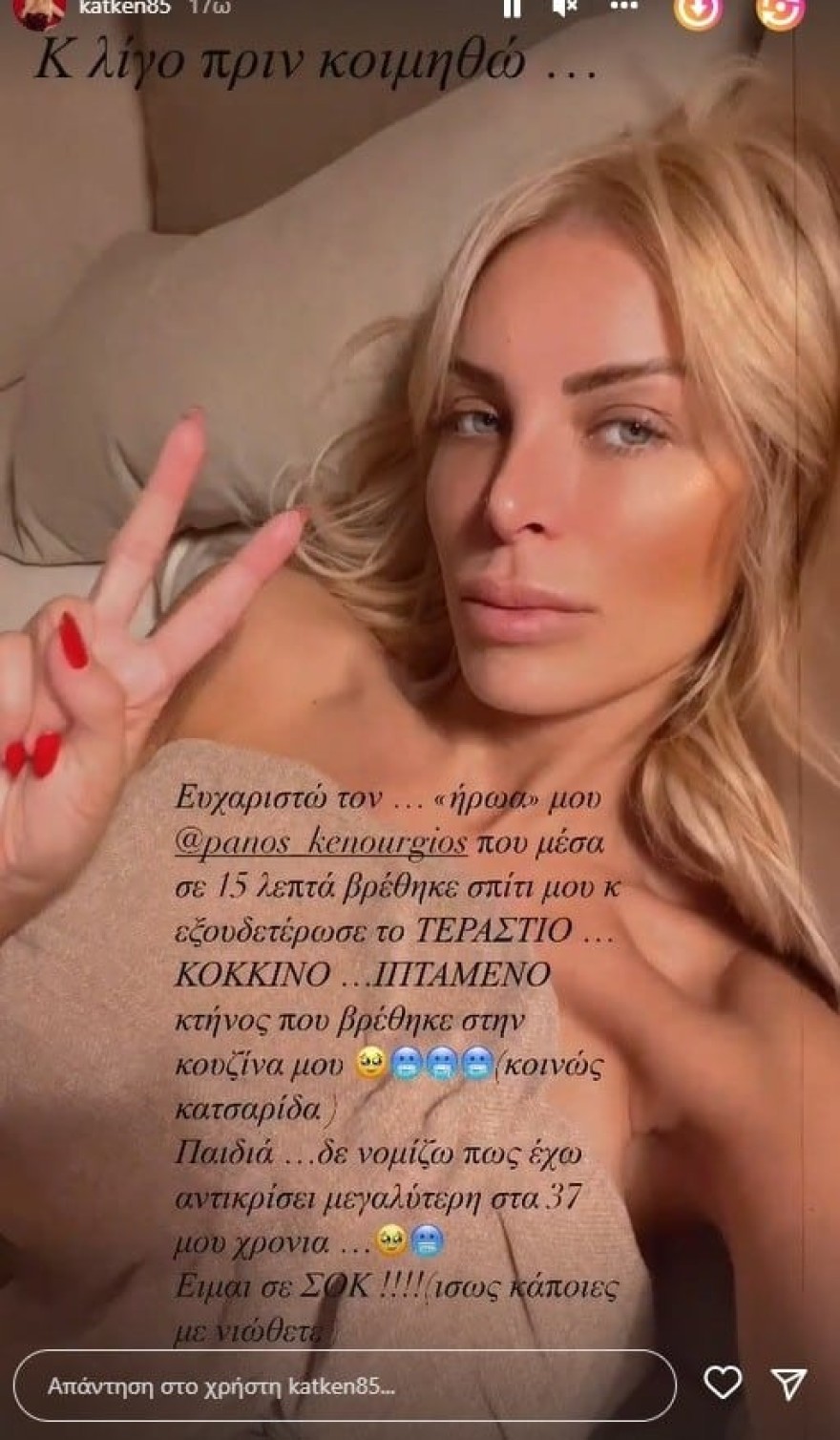 Το story της Καινούργιου μετά από την περιπέτειά της με την κατσαρίδα