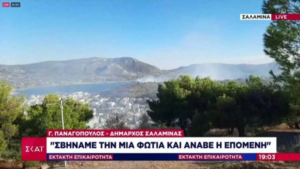 Φωτιά στη Σαλαμίνα: Υπό έλεγχο τα δύο από τα τρία πύρινα μέτωπα - Ο δήμαρχος άφησε υπόνοιες για εμπρησμό