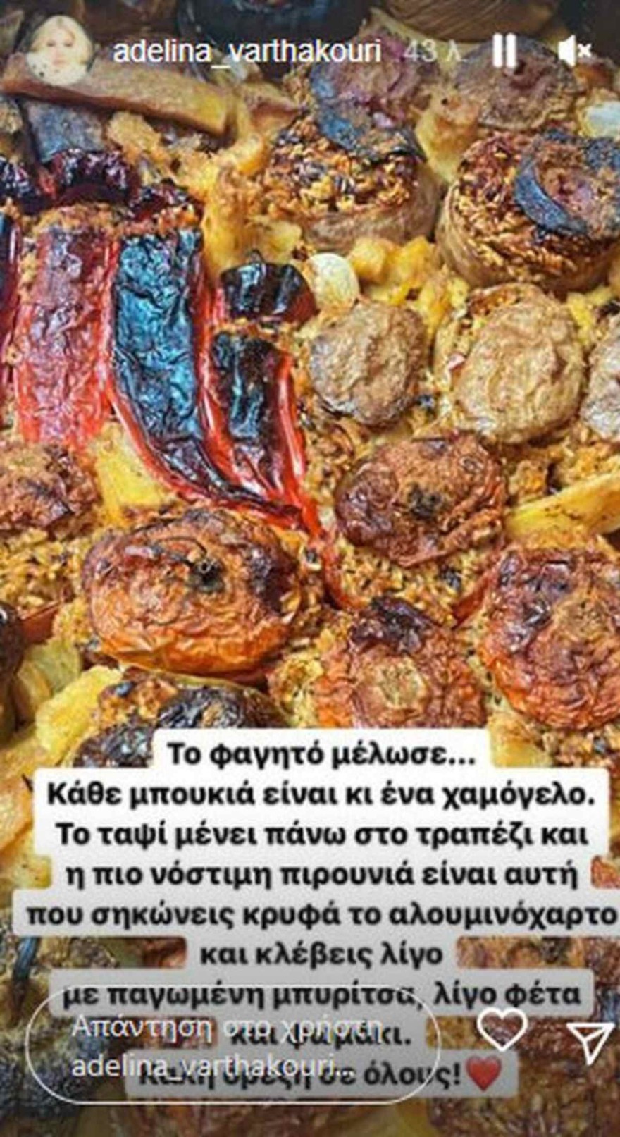 Το φαγητό που ετοίμασε η Αντελίνα Βαρθακούρη