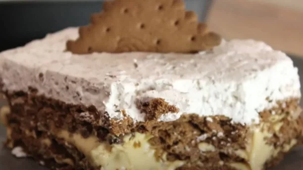 Πολύ νόστιμο και οικονομικό γλυκό ψυγείου με μπισκότα και ζαχαρούχο γάλα - Θέλει μόνο 4 υλικά και 20 λεπτά