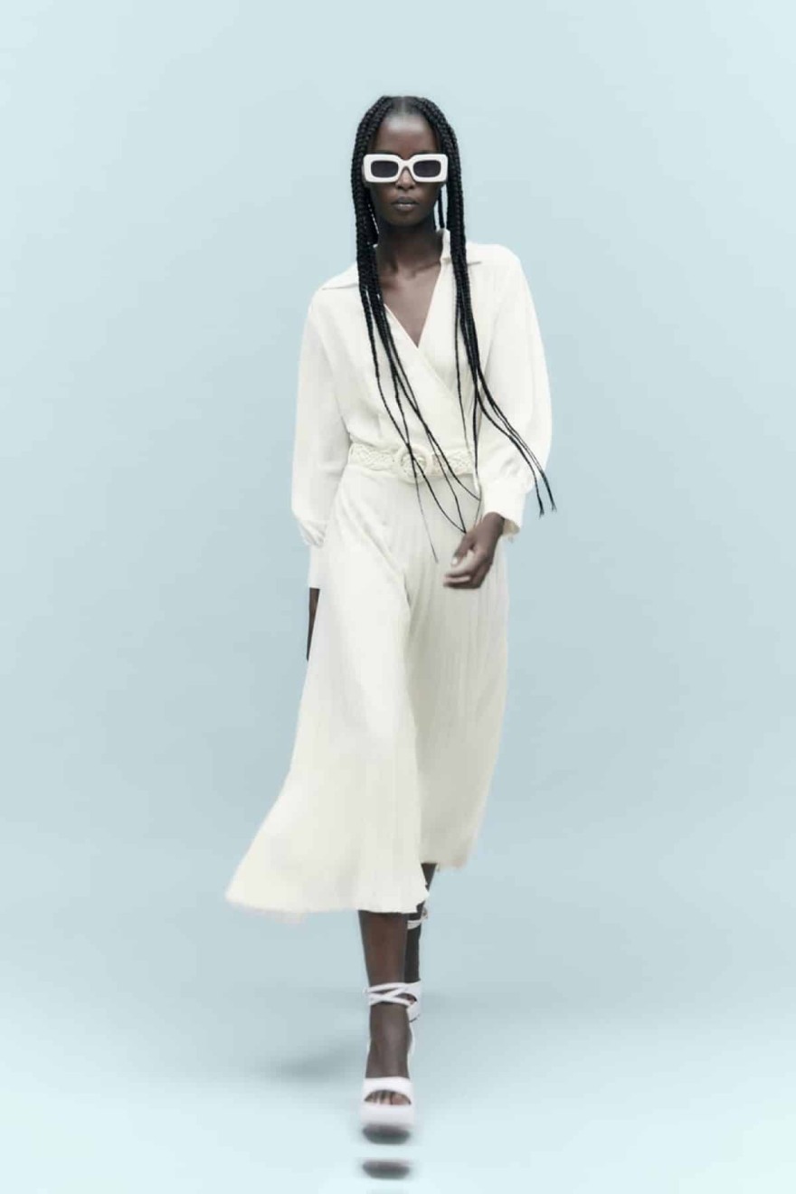 Zara πλισέ μίντι φόρεμα