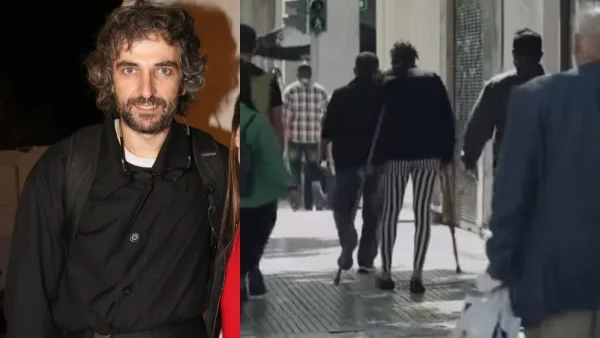 Με ασπρόμαυρο κολάν και πατερίτσες - Αγνώριστος ο Άρης Σερβετάλης στο κέντρο της Αθήνας