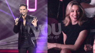 Στο πλευρό του Χρήστου Μάστορα - Η Γαρυφαλλιά Καληφώνη με μαύρο κολλητό φόρεμα στην απονομή του πλατινένιου δίσκου των Μελισσών