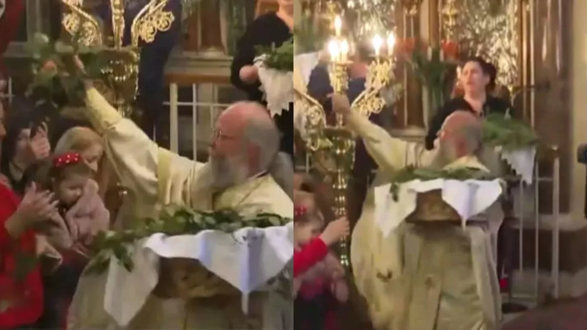 Το σάλτο που περίμεναν οι πιστοί - Το viral βίντεο με τον ιερέα από την Χίο για την Πρώτη Ανάσταση (Βίντεο)