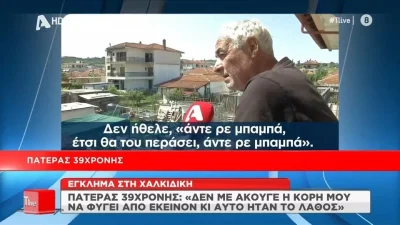 Γυναικοκτονία Χαλκιδική: «Δεν άκουγε, δεν άκουγε το χαϊβάνι η κόρη μου» - Με τρεμάμενη φωνή ο πατέρας του 39χρονου θύματος