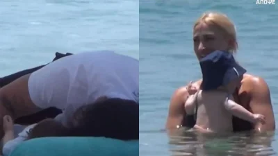 Δημήτρης Αλεξάνδρου - Ιωάννα Τούνη: Για βουτιές με τον μπέμπη σε κοσμική παραλία της Μυκόνου! Οι αγκαλιές και τα χάδια στην ξαπλώστρα