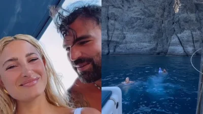 Έβγαλε το μαγιό του και κολύμπησε - Η "σκαφάδα" της Ιωάννας Τούνη με τον Δημήτρη Αλεξάνδρου και το νουνίτο στη Σαντορίνη
