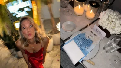 Με κατακόκκινο φόρεμα σε δείπνο του Τζόρτζιο Αρμάνι - Η συγκλονιστική εμφάνιση της Βίκυς Καγιά στη Μύκονο