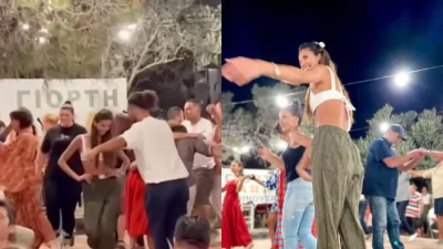 Ηλιάνα Παπαγεωργίου: Με λευκό μικροσκοπικό τοπάκι και χακί λινό παντελόνι - Ο ξέφρενος χορός σε πανηγύρι στη Σχοινούσα (Βίντεο)