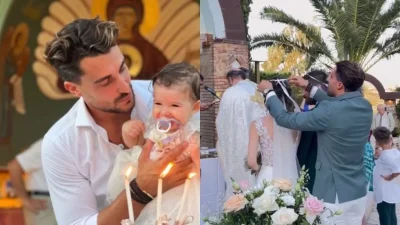 Κουμπάρος και νονός σε ένα βράδυ ο Σάκης Κατσούλης - Βίντεο και φωτογραφίες από το μυστήριο αγκαλιά με την βαφτιστήρα του