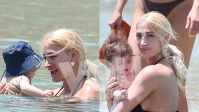 Με μαύρο αποκαλυπτικό μπικίνι στη Μύκονο - Οι τρυφερές στιγμές της Τούνη με το Νουνίτο στη θάλασσα