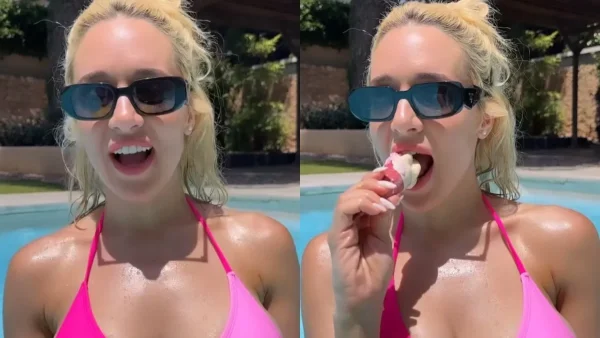 «Δύο πράγματα μου φτιάχνουν τη διάθεση! Το παγωτό και το...» - Η αποκάλυψη της Καλομοίρα όσο δροσιζόταν σε πισίνα