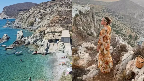 Βουτιές στη θάλασσα και φαγητό σε ταβερνάκια - Οι διακοπές της Νατάσσας Μποφίλιου με τον σύζυγό της στην Φολέγανδρο