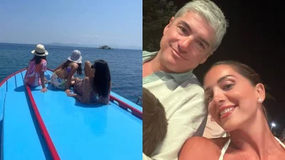 Βόλτες με σκάφος, βουτιές στη θάλασσα και περπάτημα στα σοκάκια - Οι διακοπές Τσιμτσιλή & Σοφού με τα παιδιά τους στην Πάρο