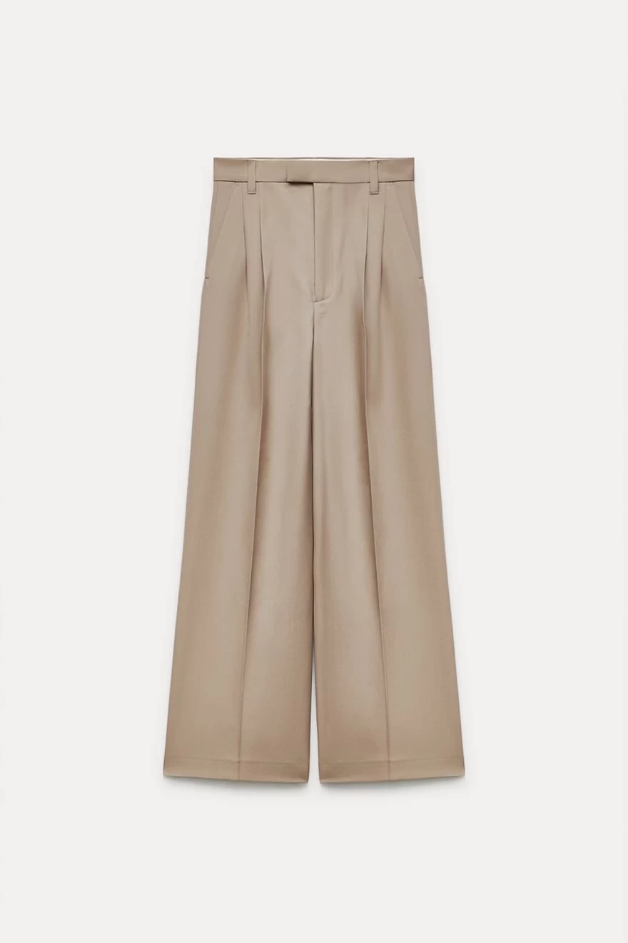 μπεζ φαρδύ παντελόνι