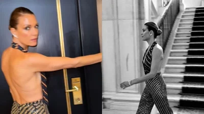 Πανζουρλισμός με την στραφταλιζέ ολόσωμη φόρμα της Βίκυς Καγιά στο Φεστιβάλ Βενετίας - Έδενε σαν γραβάτα γύρω από το στήθος της