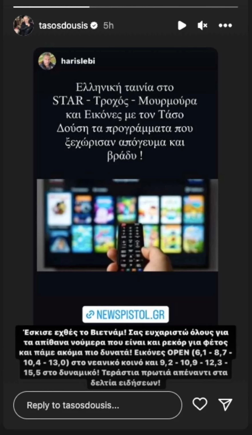 Τάσος Δούσης Εικόνες τηλεθέαση